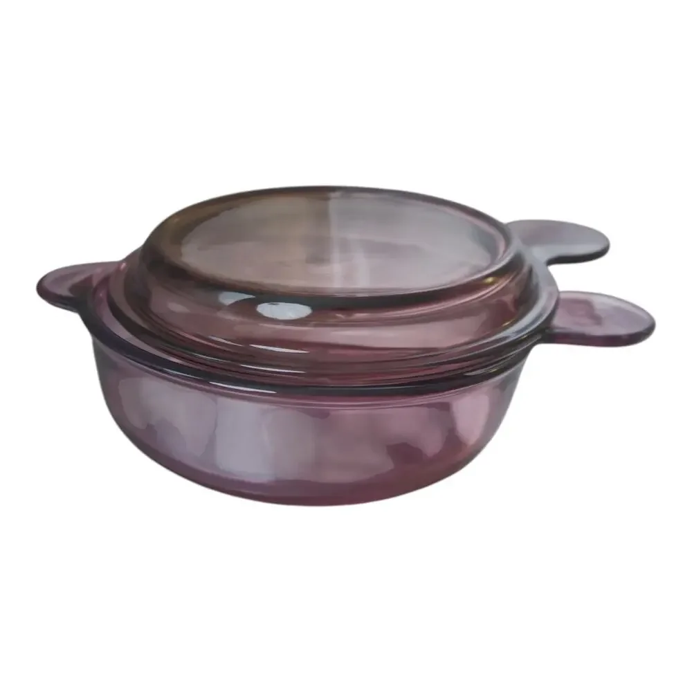 Vintage Corning Visions Cranberry Purple 1.5 Qt Covered Casserole Dish
